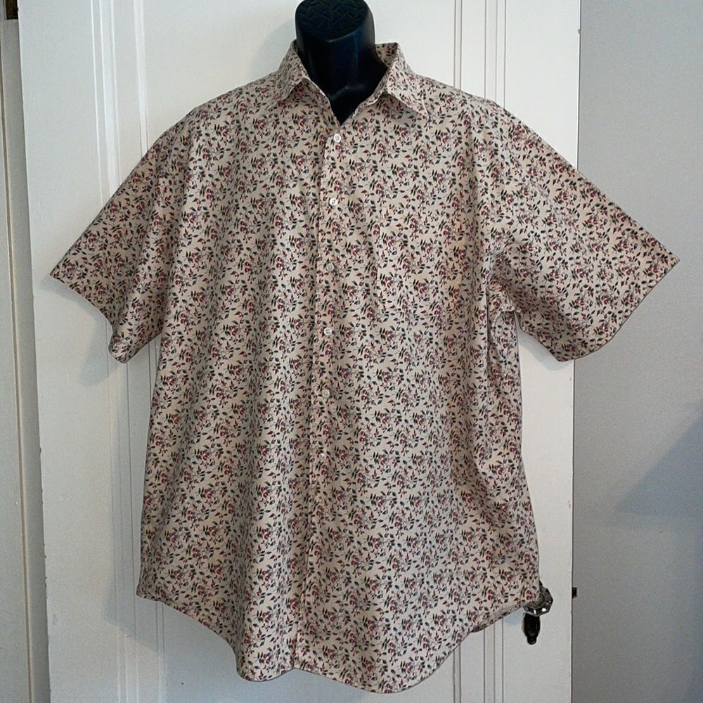 Daniel Cremiuex Collection cream floral print short sleeved shirt